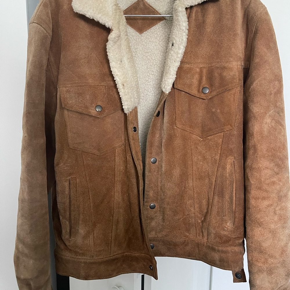 Vintage Men's Tan Suede Jacket with Shearling Lining